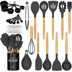 33 Pcs Silicone Cooking Utensils Set, Non-Stick, Heat Resistance (Black)